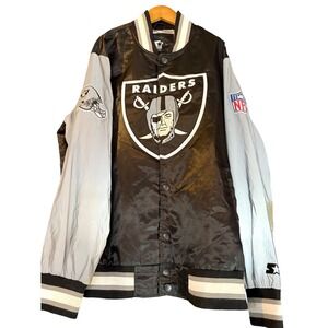 Starter Las‎ Vegas Raiders Black Silver Satin Bomber Jacket Mens XL NFL